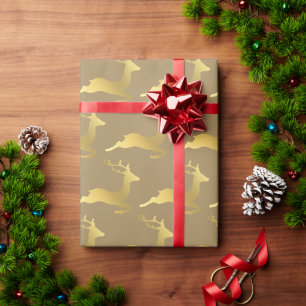 Elegant Gold Christmas Reindeer Pattern Wrapping Paper