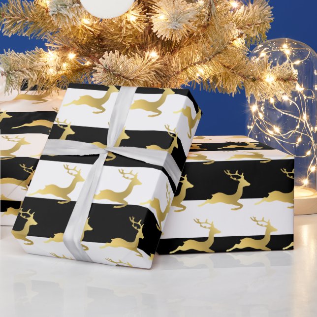Elegant Gold Christmas reindeer pattern Wrapping Paper (Holidays)