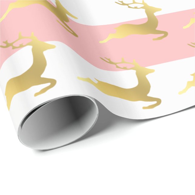 Elegant Gold Christmas reindeer pattern Wrapping Paper (Roll Corner)