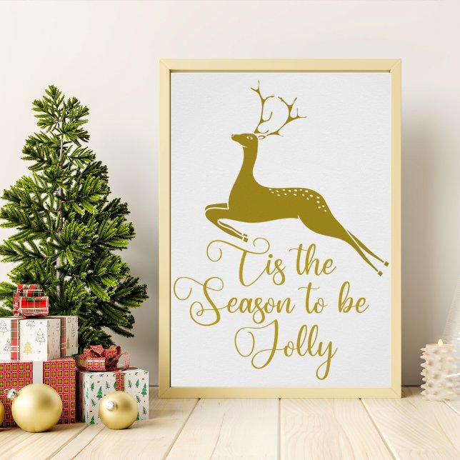 Elegant Gold Christmas Reindeer Tis the Season Poster (Creator Uploaded)