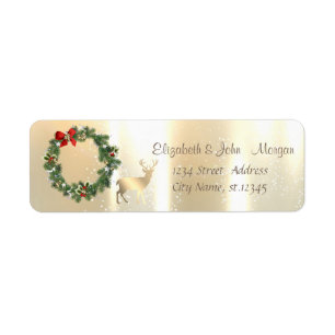 Elegant, Gold Christmas  Reindeer, Wreath Return Address Label