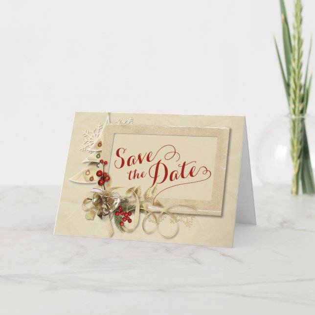 Elegant Gold Christmas  Save the Date Holiday Card (Front)