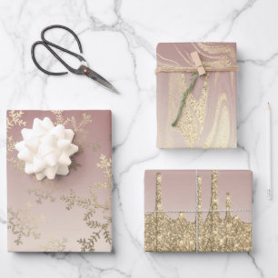 Elegant Gold Christmas Snowflake Pattern Dripping  Wrapping Paper Sheet