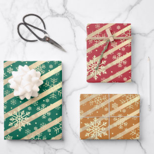 Elegant Gold Christmas Snowflake Pattern Wrapping Paper Sheet