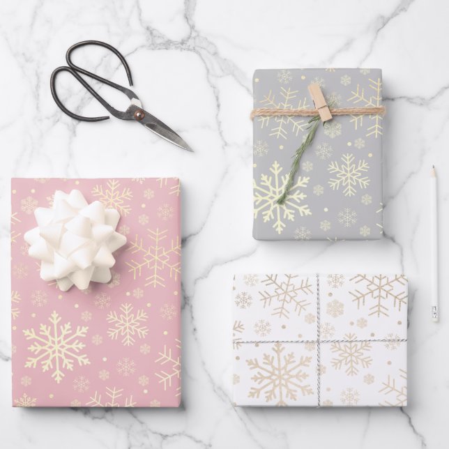 Elegant Gold Christmas Snowflake Pattern  Wrapping Paper Sheet (Front)