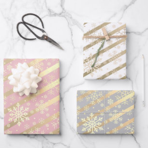 Elegant Gold Christmas Snowflake Pattern  Wrapping Paper Sheet