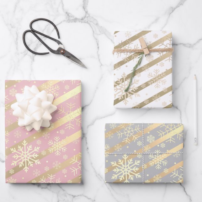 Elegant Gold Christmas Snowflake Pattern  Wrapping Paper Sheet (Front)