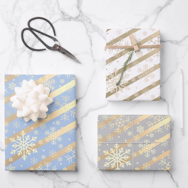 Elegant Gold Christmas Snowflake Pattern  Wrapping Paper Sheet (Front)