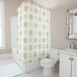 Elegant Gold Christmas Snowflakes Pattern Shower Curtain