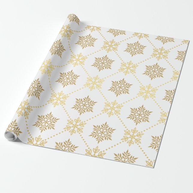 Elegant Gold Christmas Snowflakes Pattern Wrapping Paper (Unrolled)