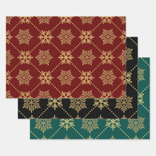 Elegant Gold Christmas Snowflakes Pattern Wrapping Paper Sheet