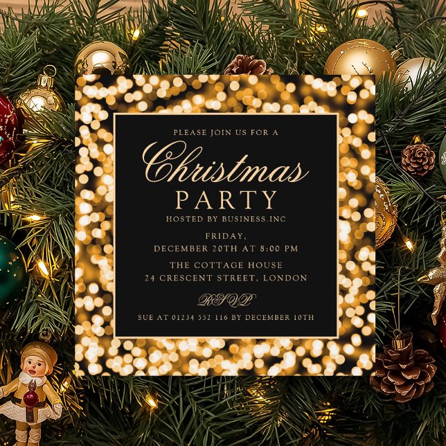Elegant Gold Christmas String Lights Holiday Party Invitation (Elegant Gold Christmas String Lights Holiday Party Invitation)