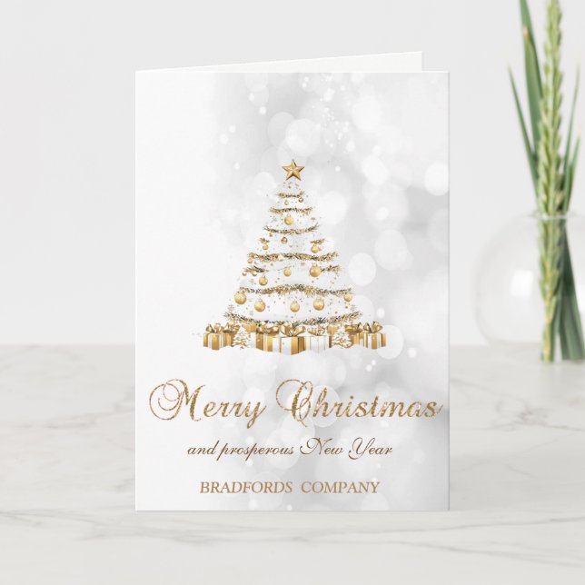 Elegant Gold Christmas Tree Balls ,Bokeh  Holiday Card (Front)