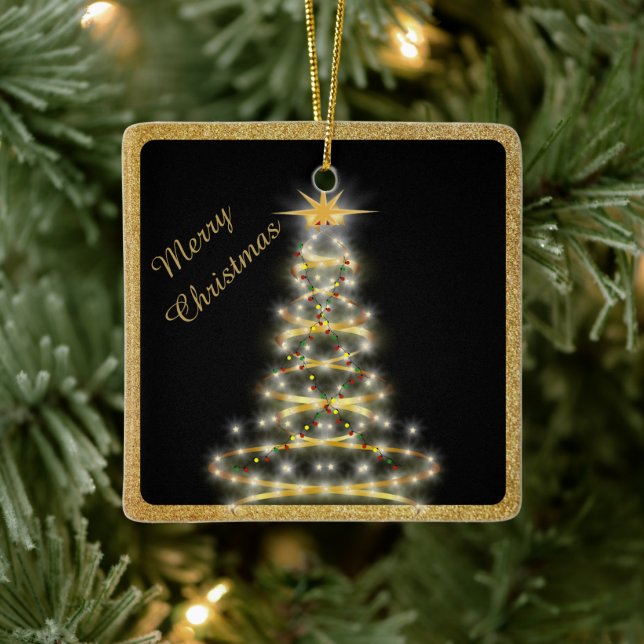 Elegant Gold Christmas Tree Black Ceramic Ornament (Tree)