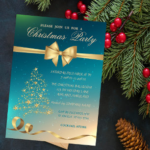 Elegant Gold Christmas Tree ,Bow Christmas Party Invitation