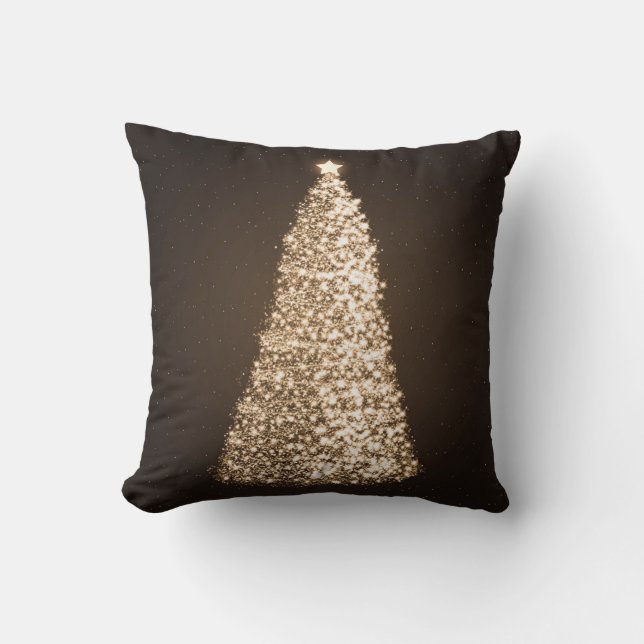 Elegant Gold Christmas Tree Brown Cushion (Front)