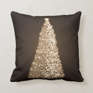 Elegant Gold Christmas Tree Brown Cushion