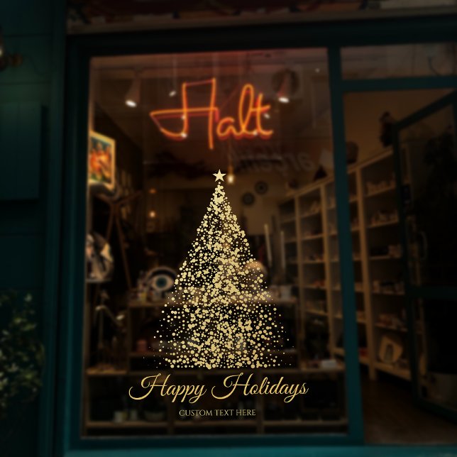 Elegant Gold Christmas Tree Business Holiday (Elegant Gold Christmas Tree Business Holiday Window Cling)