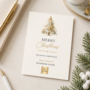 Elegant Gold Christmas Tree Business Logo Holiday Postcard