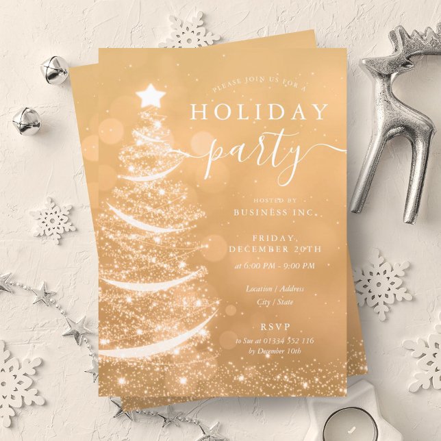 Elegant Gold Christmas Tree Company Holiday  Invitation (Elegant Gold Christmas Tree Company Holiday Invitation)