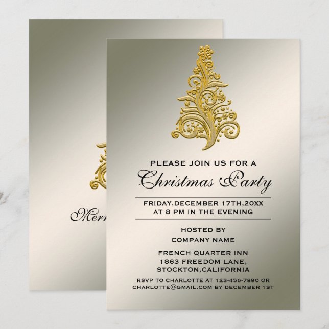 Elegant Gold Christmas Tree Corporate Party Invitation (Front/Back)