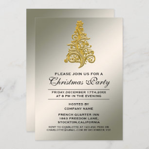 Elegant Gold Christmas Tree Corporate Party Invitation