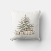 Elegant Gold Christmas Tree Decorative Pillow