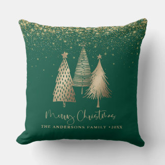 Elegant Gold Christmas Tree Glitter Snow Cushion