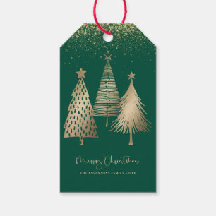 Elegant Gold Christmas Tree Glitter Snow Gift Tags