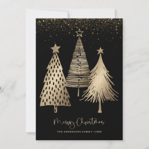 Elegant Gold Christmas Tree Glitter Snow Holiday Card