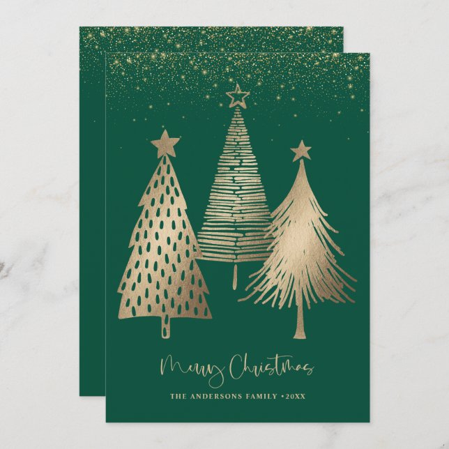 Elegant Gold Christmas Tree Glitter Snow  Holiday Card (Front/Back)