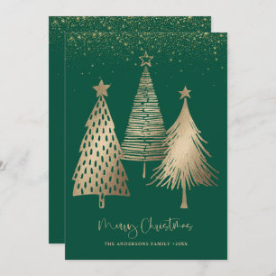 Elegant Gold Christmas Tree Glitter Snow  Holiday Card