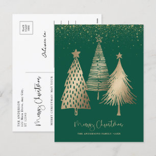 Elegant Gold Christmas Tree Glitter Snow Holiday Postcard