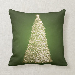 Elegant Gold Christmas Tree Green Cushion