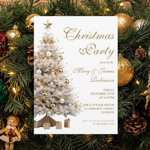 Elegant Gold Christmas Tree Holiday Party Invitation