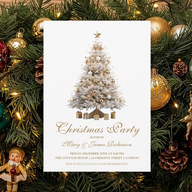 Elegant Gold Christmas Tree Holiday Party  Invitation (Elegant Gold Christmas Tree Holiday Party Invitation)