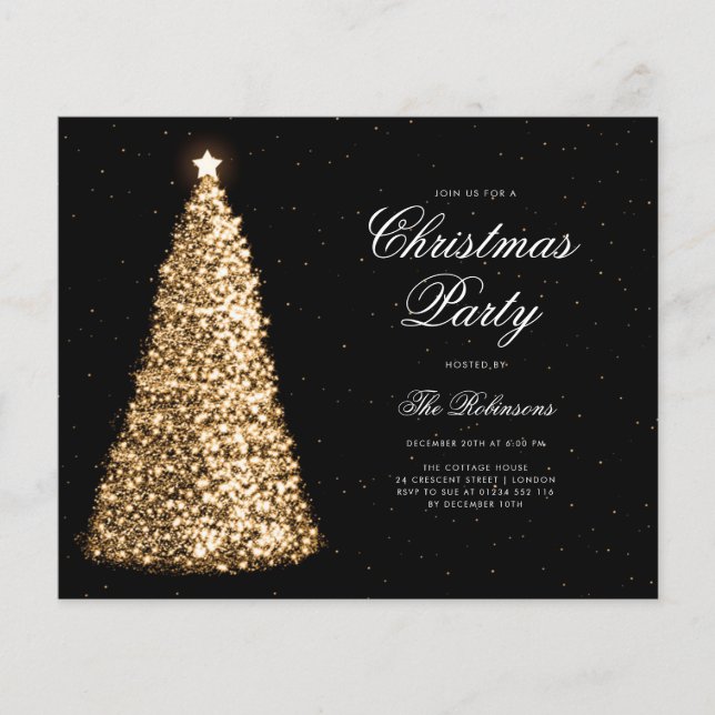 Elegant Gold Christmas Tree Invite Program Menu (Front)