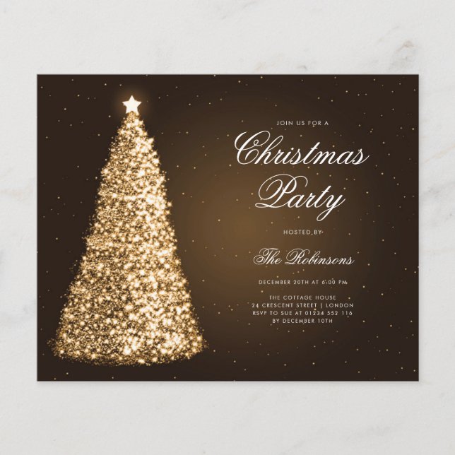 Elegant Gold Christmas Tree Invite Program Menu (Front)