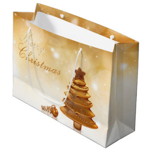 Elegant Gold Christmas Tree Large Gift Bag