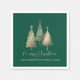Elegant Gold Christmas Tree Merry Christmas Napkin