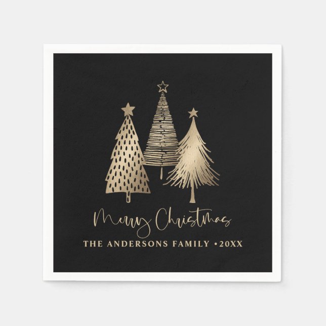 Elegant Gold Christmas Tree Merry Christmas  Napkin (Front)