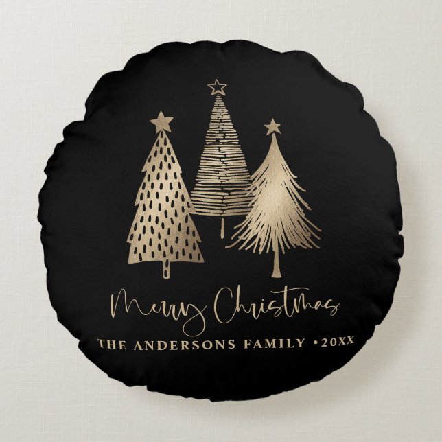 Elegant Gold Christmas Tree Merry Christmas  Round Cushion (Front)