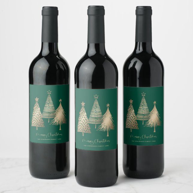 Elegant Gold Christmas Tree Merry Christmas  Wine Label (Bottles)