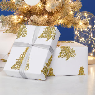 Elegant Gold Christmas Tree Pattern Wrapping Paper