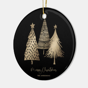 Elegant Gold Christmas Tree Photo Ceramic Ornament