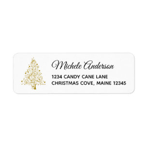 Elegant Gold Christmas Tree Return Address Return Address Label