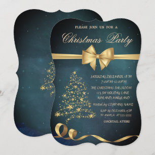 Elegant Gold Christmas Tree Stars Bow Christmas  Invitation