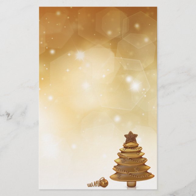 Elegant Gold Christmas Tree Stationery (Front)