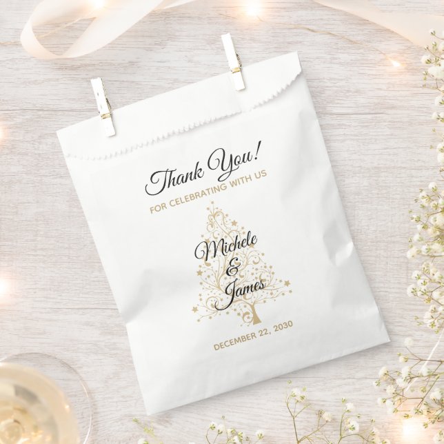 Elegant Gold Christmas Tree Winter Wedding Favour Bag (Clipped)