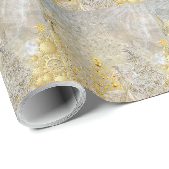 Elegant gold Christmas tree wrapping paper (Roll Corner)